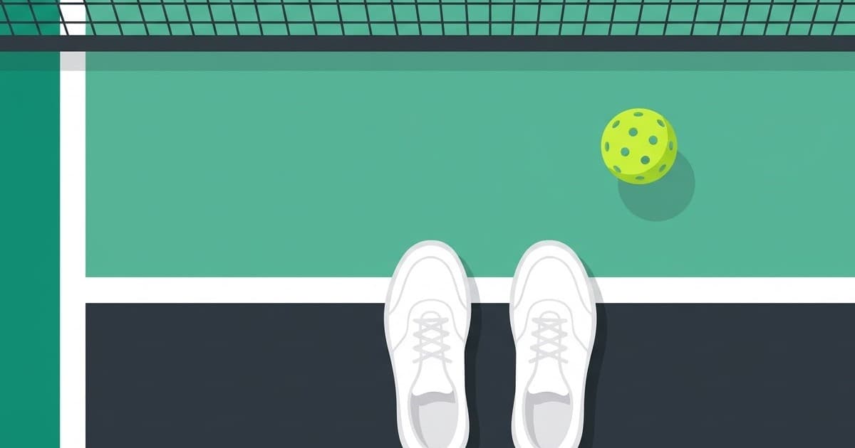Top-down illustration of white court shoes standing behind the kitchen line with a ball inside the shaded kitchen